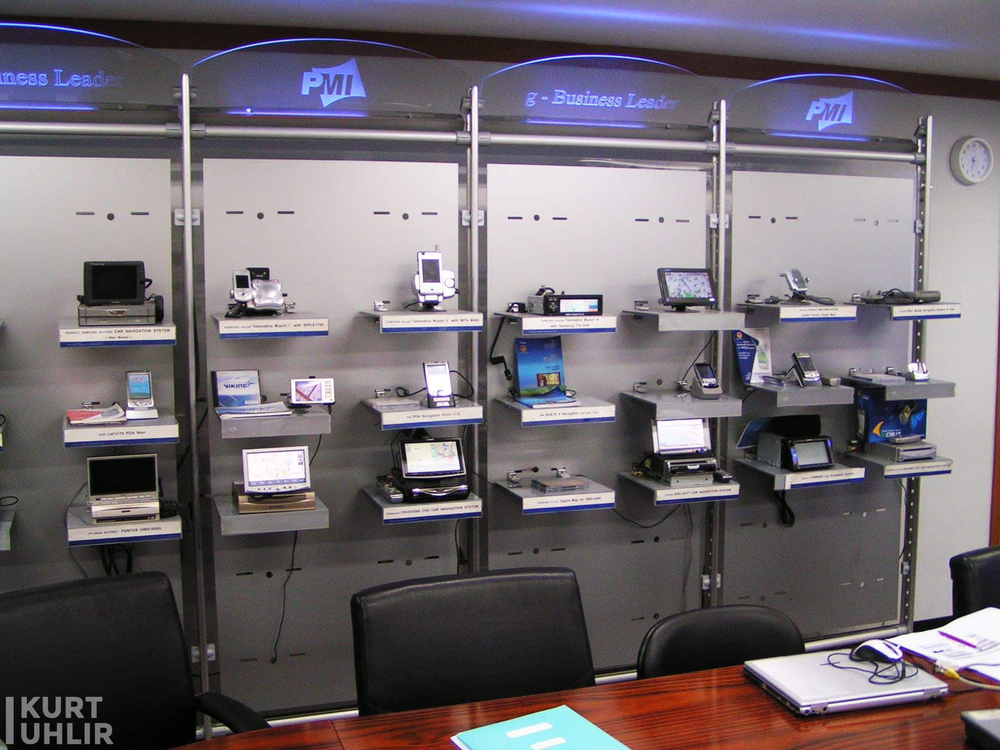 In July 2005, Navteq acquired Picture Map International (PMI), a South Korean digital map company, for about $30 million. It's great to see a wall of all of the devices using PMI maps in South Korea.